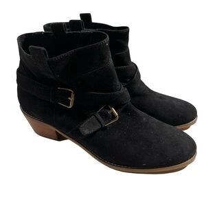 Cole Haan Grandos Size 11B Suede Leather Ankle Booties Black Buckle Heels NWOB